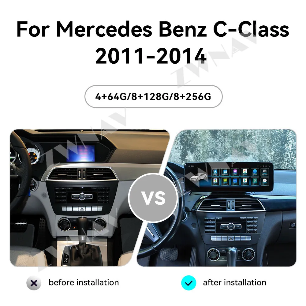 

Автомагнитола CarPlay 14.9 дюймов на Android 14 для Mercedes-Benz C-Class 2011-2014 с GPS-навигацией, стереосистемой и мультимедийным плеером (головное устройство)