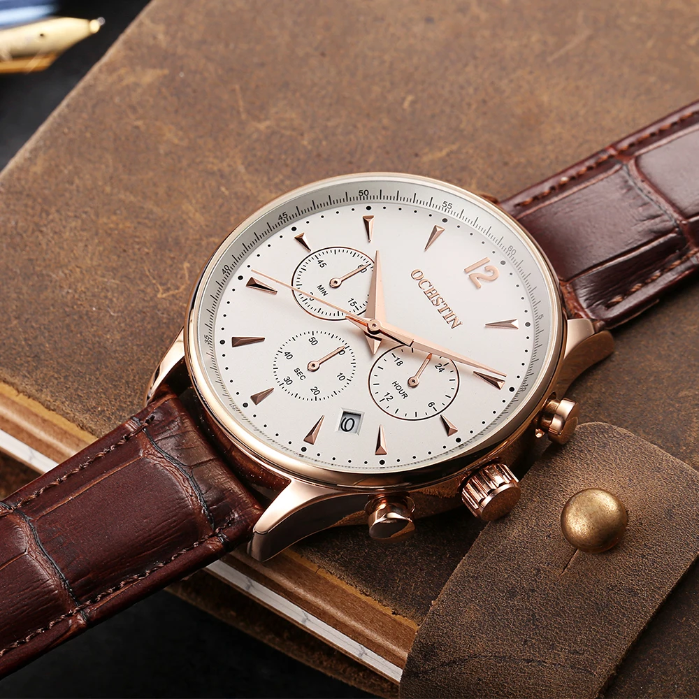 

Простые новые мужские часы Лучшие бренды Повседневные кожаные водонепроницаемые автоматические часы с хронографом и датой Кварцевые мужские часы