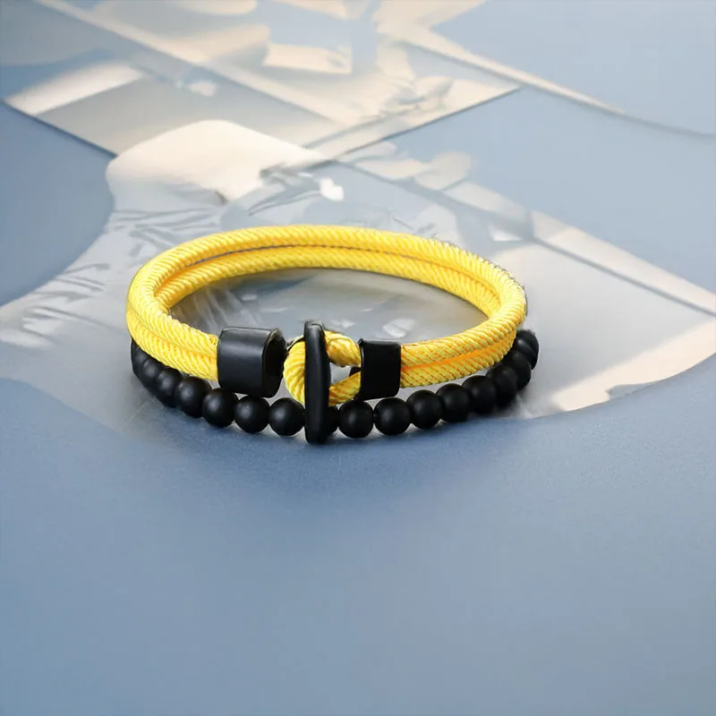 Klassische 2 Teile/satz Männer Armband Handgemachte Weaven Bilayer Seil 6mm Natürliche Onyx Stein Armband Charme Freizeit Homme Schmuck Pulseira