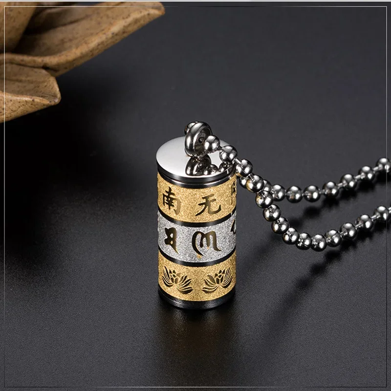 Retro Titanium Steel Six Character Mantra Shurangama MANTRA Pendant Buddhist Sutra Barrel Transport Amulet Jewelry Necklaces