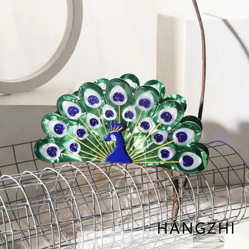 HANGZHI Elegant Peacock Large Grab Clip Delicate Charming Birds Shark Clip Fashion Animal Styling Hair Accessories for Women New