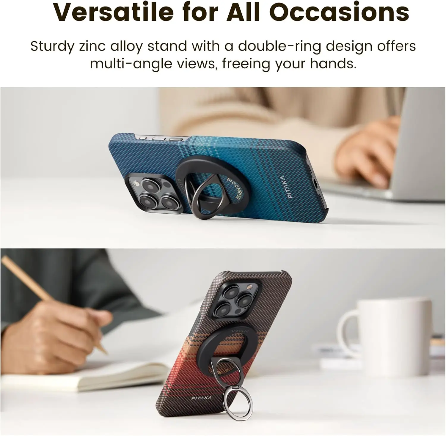 PITAKA Ring Holder MagSafe Phone Grip 360 Degree Rotation Magnetic for IPhone 17 16 and Android Portable Multi-functional Stand