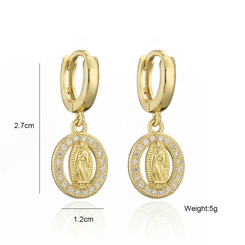 Gold Color Religious Women Drop Earrings, High Quality Virgin Mary Pendant Earrings With CZ Stone,Elegant Jewelry Gift