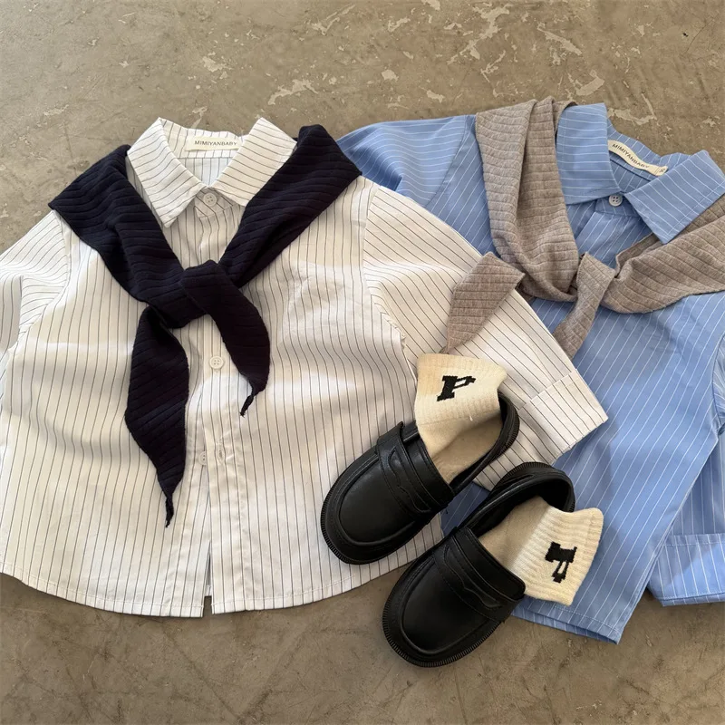 

Kids' striped shirt - new spring 2026 collection - boys' and girls' striped shirt with shawl collar - perfect as an inner layer