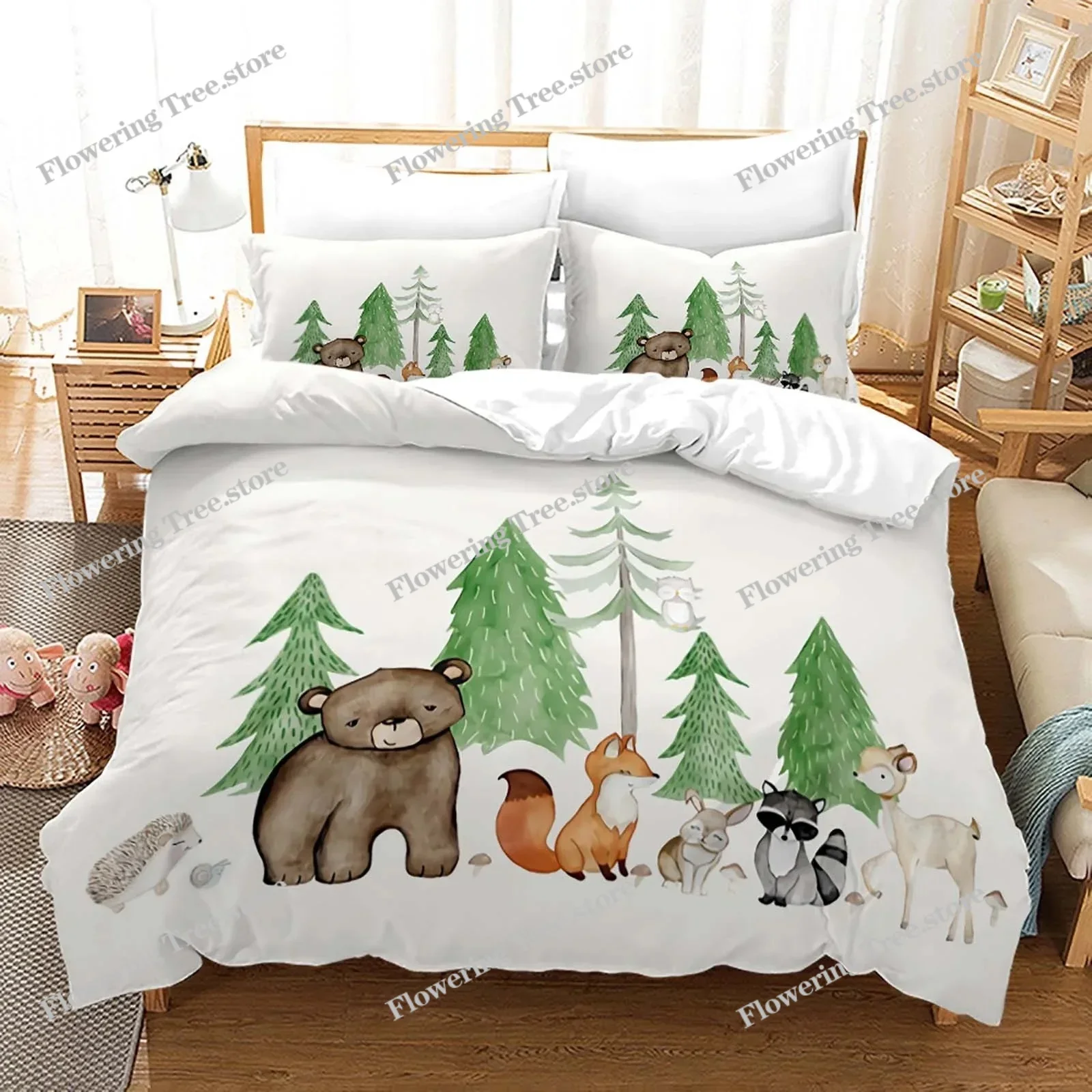 

Cute Animals Cartoon Printed Duvet Cover Set with Pillowcases 3d Classic Bedding Set Linen Bedclothes Twin Full Queen King Size