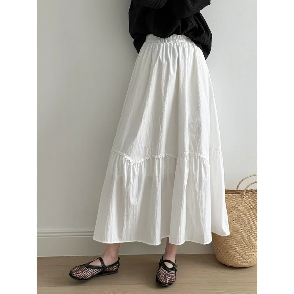 

Summer women's skirt French lace splicing high waist A word versatile