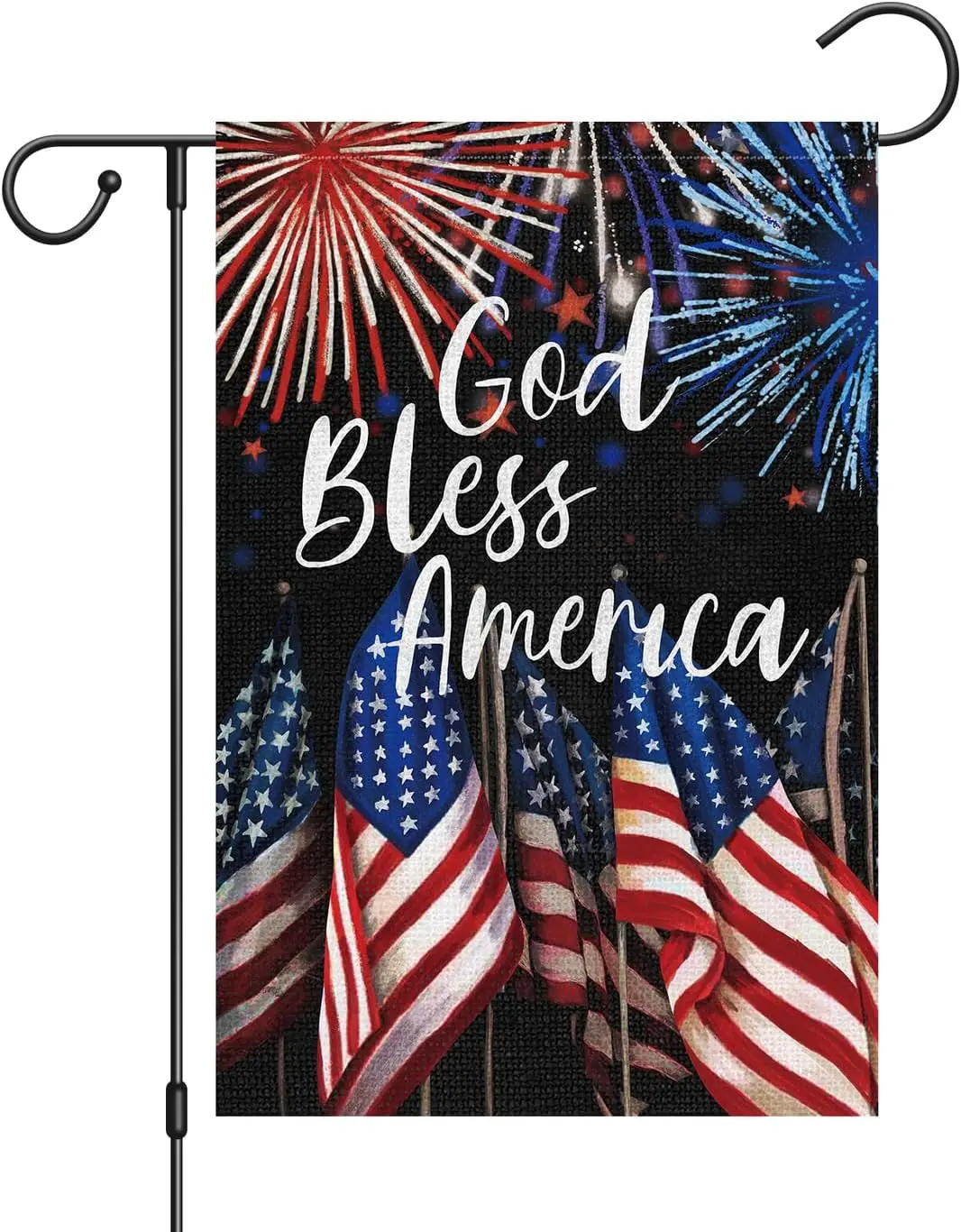 Louise Maelys 4th of July Garden Flag 12x18 Double Sided, Small Burlap Welcome Patriotic Fireworks Garden Yard House Flags for M