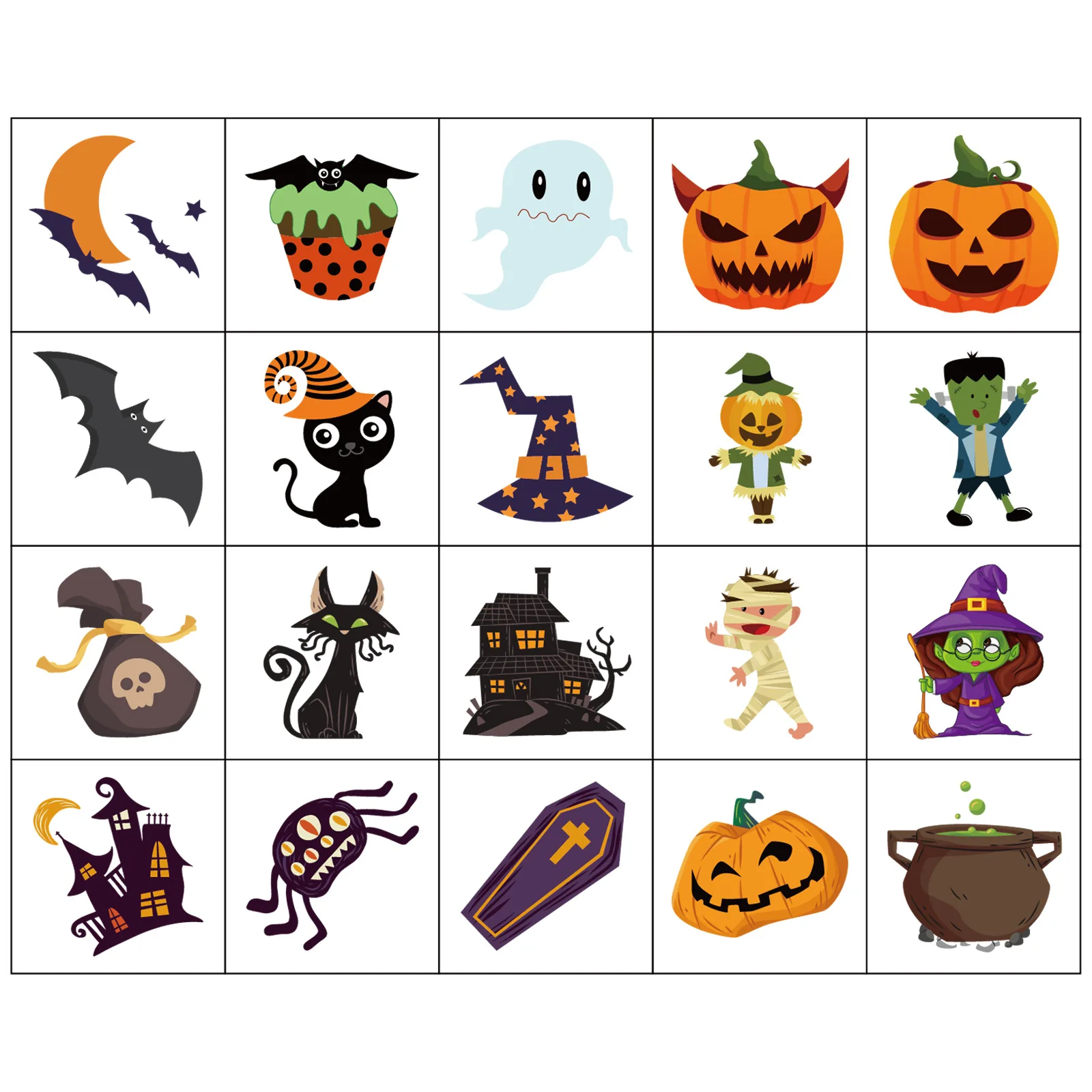 20Pcs/set Halloween Temporary Tattoo Stickers Pumpkin Bat Candy Ghost Fake Tattoos Stickers Waterproof Funny For Kids Gift