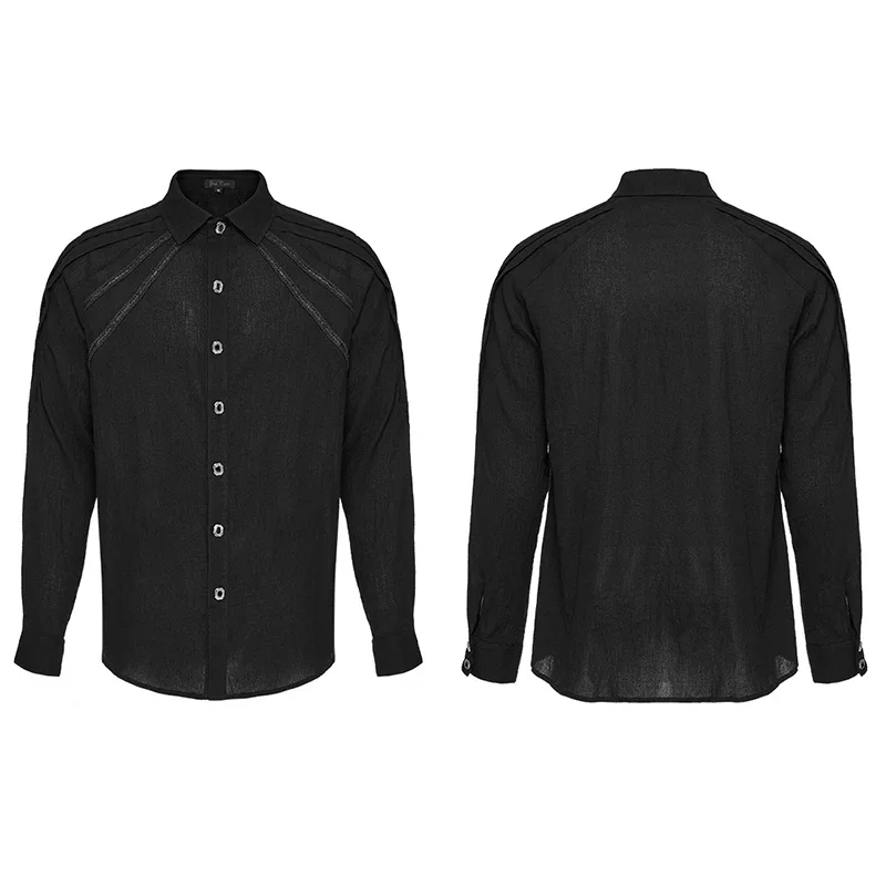 PUNK RAVE Men\'s Gothic Crinkled Shirt Exquisite Hand-sewn Buckle Pleats Shoulders Design Casual Tops Men Clothing