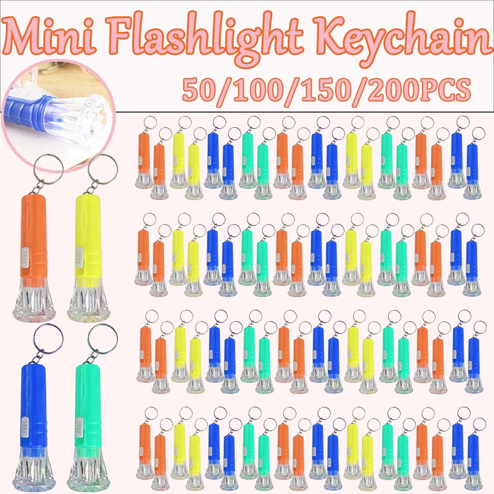 50-200PC Mini Flashlight Keychain Bulk Keychain LED Flashlight for Kids Birthday Party Favor Halloween Christmas Classroom Gifts