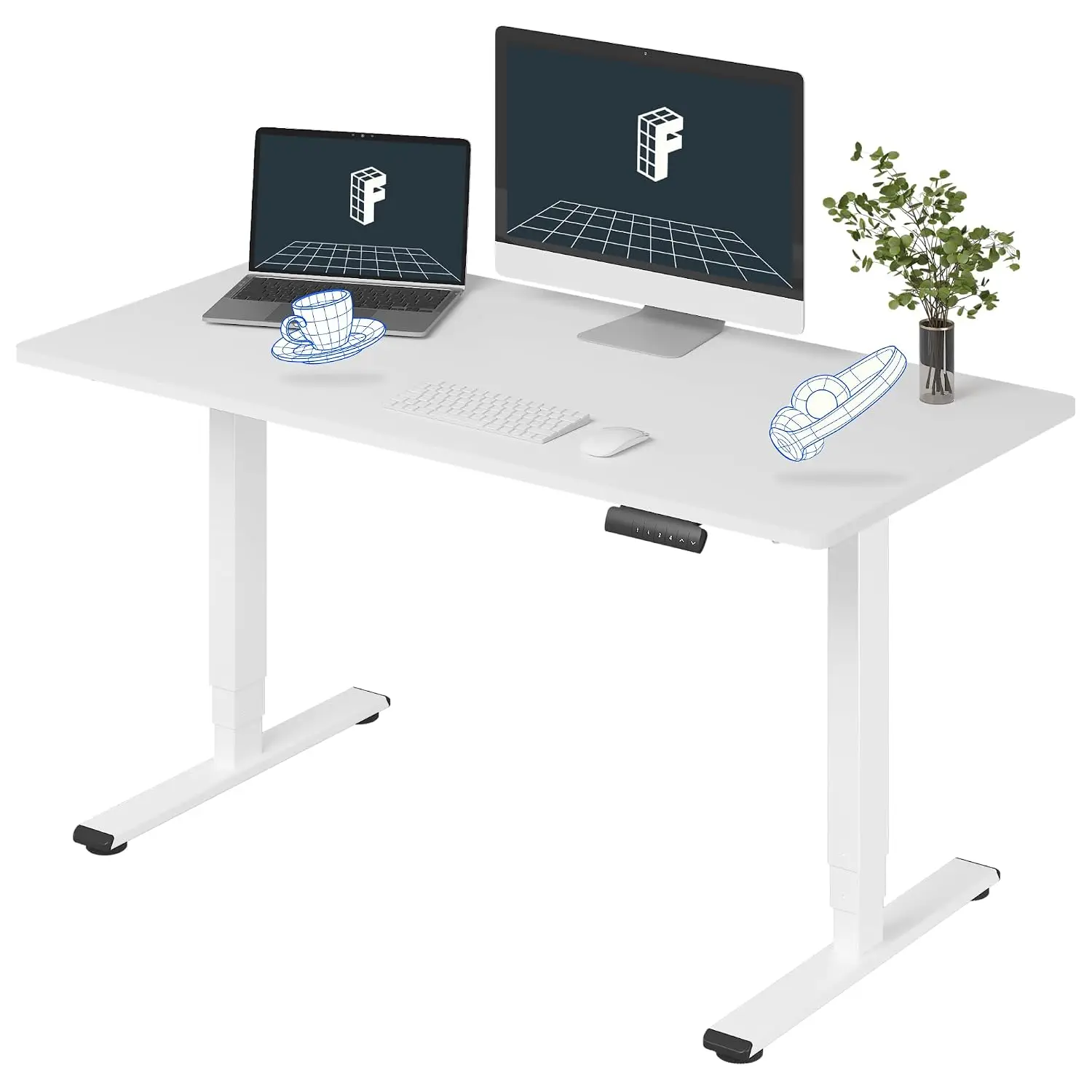 Dual Motor Electric Standing Desk 55x28, 220 lbs, Adjustable Height w/Memory Presets, White Desktop & Frame, 2 Boxes, Customized