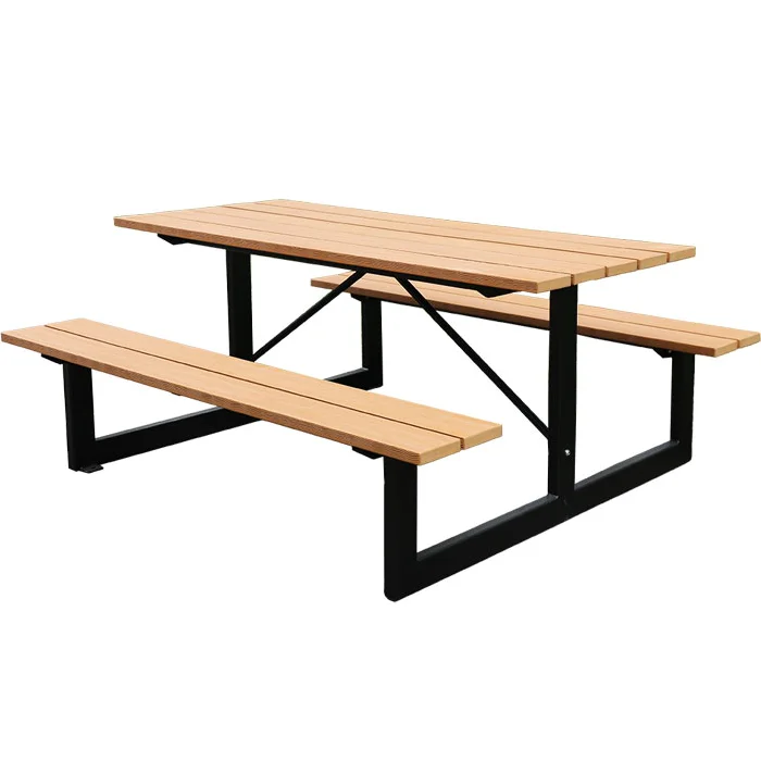 outdoor furniture patio recycled plastic wood picnic camping resort dining table with bench outside restaurant public cafe table