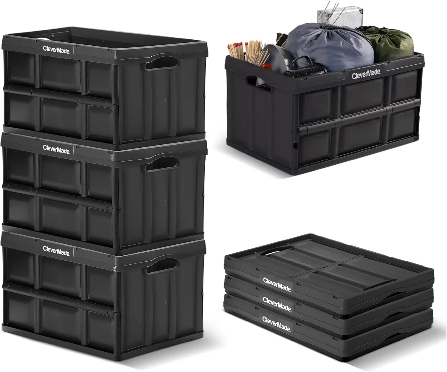 

Collapsible Storage Bin Without Lid 46 Liter 12 Gallon Obsidian Set of 3