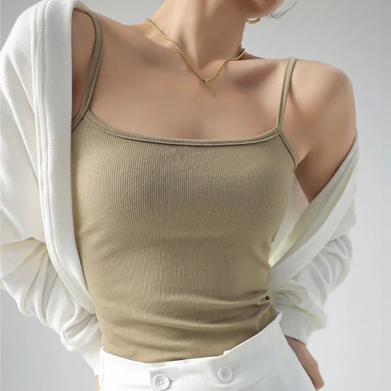 

Women Backless Basic Cotton Crop Tops Sleeveless Slim Knit Tank Tops Underwear Camis Padded Elastic Solid Tube Top 2024 Summer