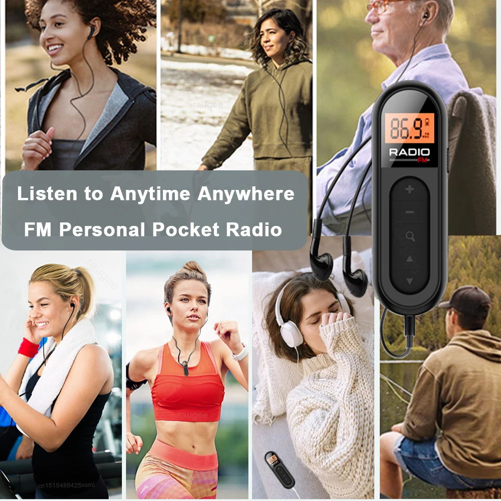 راديو جيب صغير مع شاشة LCD راديو FM محمول شخصي مع مشبك حزام سماعات الرأس راديو محمول صغير قابل لإعادة الشحن عبر USB