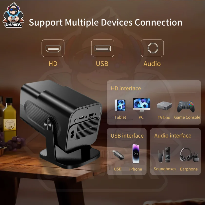 

HCS350 PRO+ Dual-System Projector 1080P 4K Decoding Portable Home Theater Retro Game Console WIFI6 All-in-One Video Projector