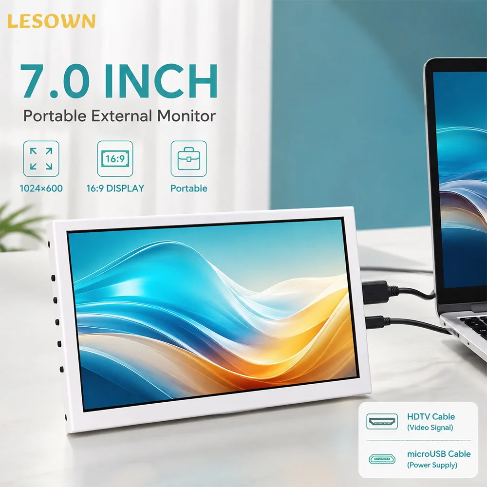 LESOWN Portable 7 Inch HDTV Monitor Display Plug and Play for Live Stream Stats Screen Driver-free Panel Setup
