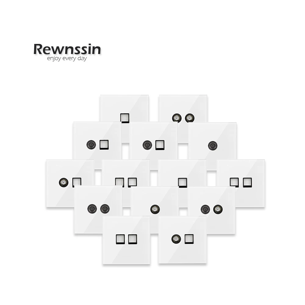 

86Тип, белая стеклянная рамка, настенный интерфейс, компьютерные данные, спутниковая ТВ-сигнальная розетка, разъем для ПК, телефон RJ45 Cat5e