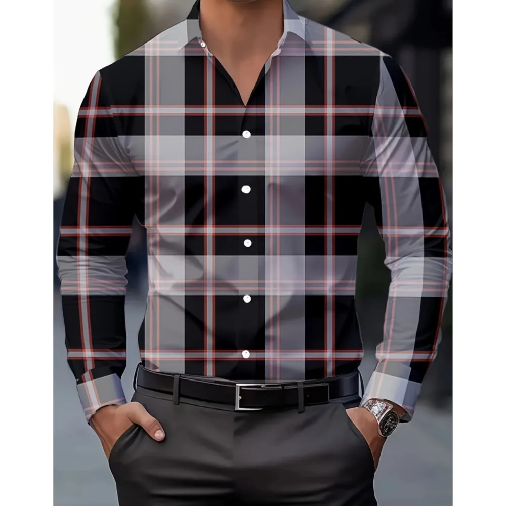 2026 New Men's Long-sleeved Shirt Large Size Slim Casual Plaid Printed Lapel Shirt Versatile And Comfortable Travel Clothes