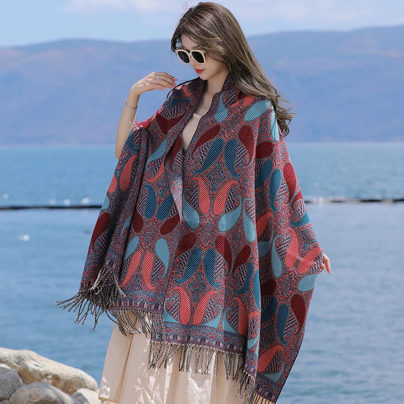 2023 New Cashew Fashion Ethnic Style Shawl Women's Imitation Cashmere Tassel Scarf  Tourism Scarf