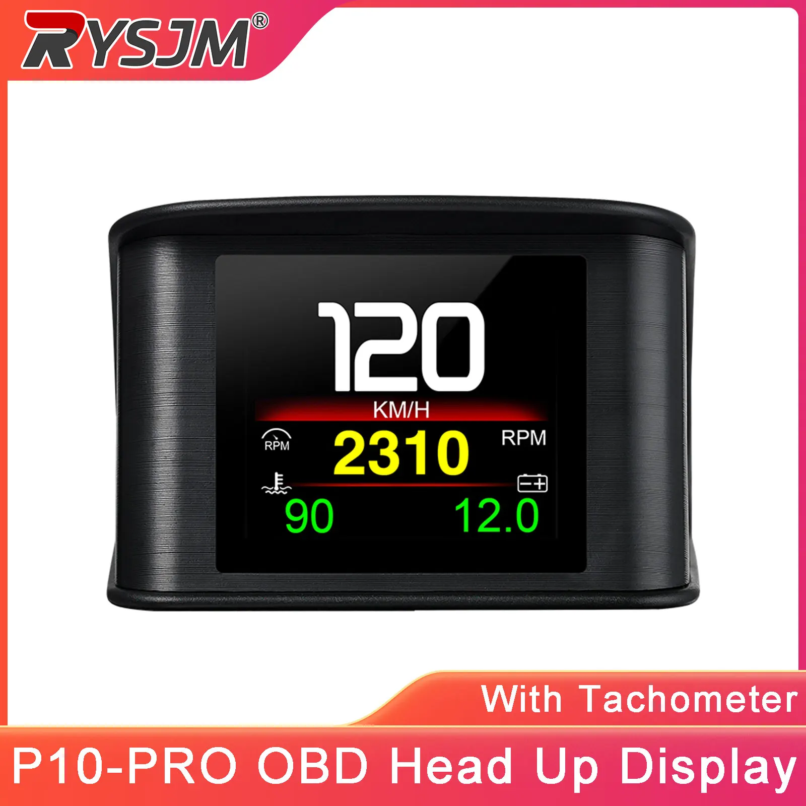 P10-PRO Car OBD Head Up Display Smart Digital Meter OBD2 HUD Water Temp Voltage Gauge Meter Multiple Display Modes With Alarm