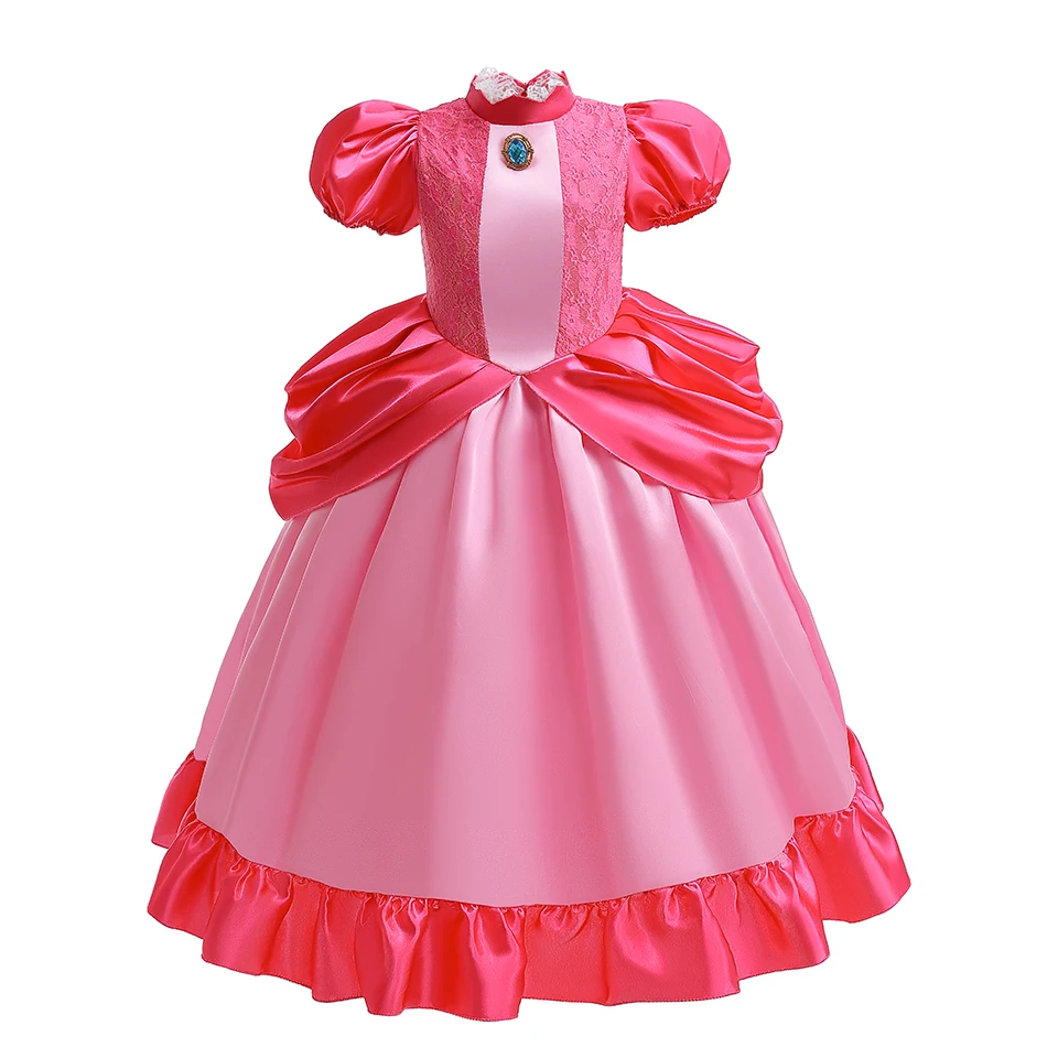 Peach Dress For Girls Halloween Party Cartoon Movie Role Playing Costume Kids Princess Theme Birthday Surprise Gift Elegant Gown