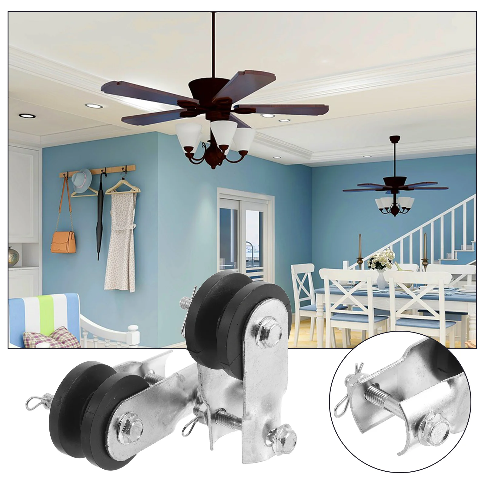 

2Pcs Ceiling Fan Light Fixing Clamp Pulley Secure Installation Heavy Duty Mounting Bracket for Residential Commercial Use