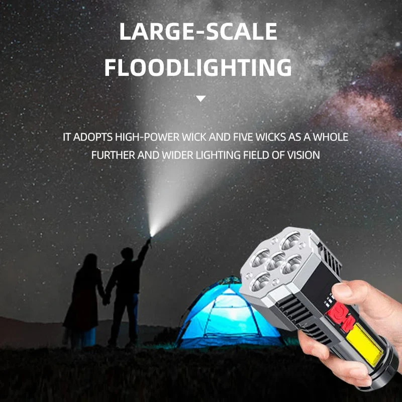 Rechargeable Portable LED Flashlight USB Waterproof 5 Core Handheld Lantern COB Flashlights for Outdoor Camping Hiking Hunting