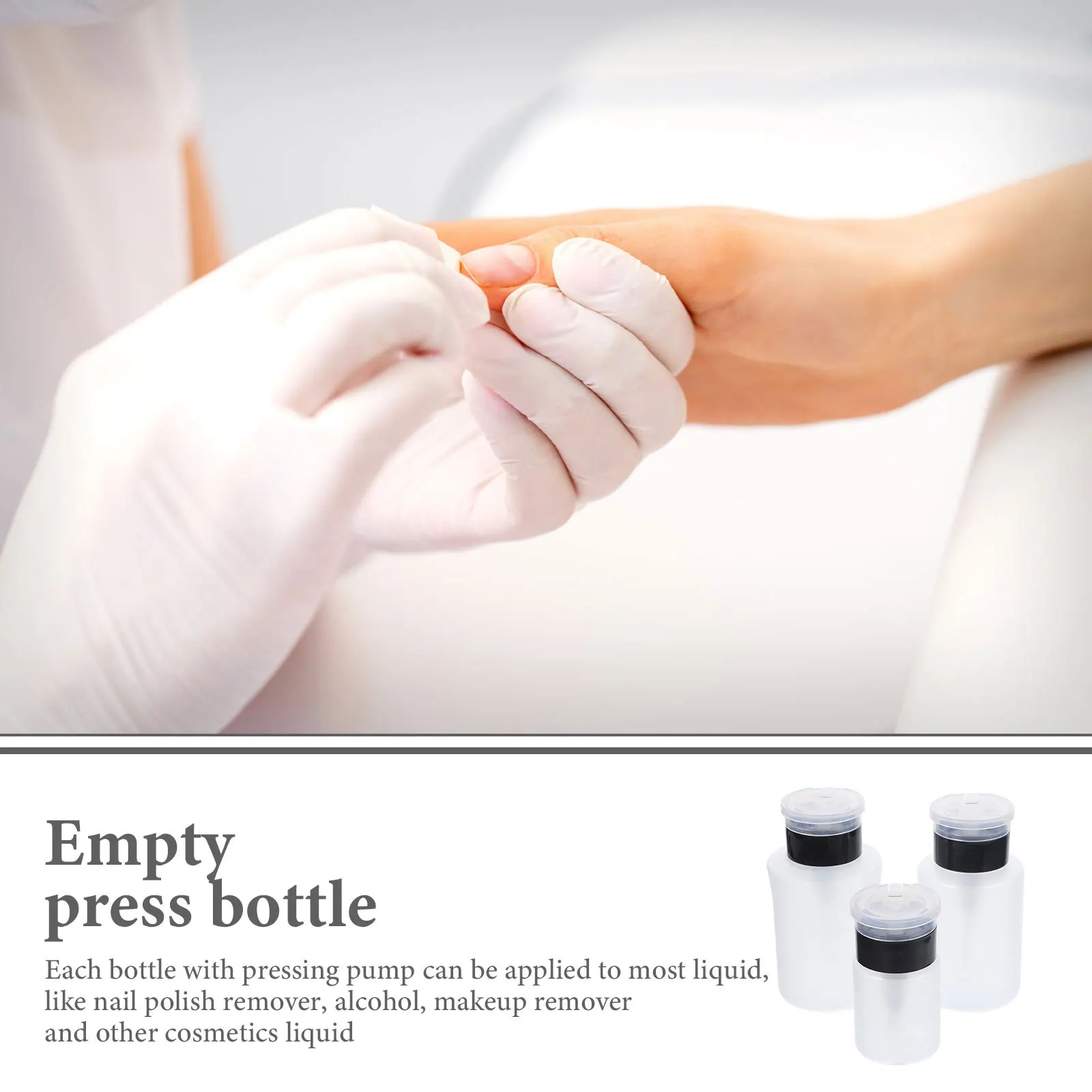 3 個の空のプレスポンプボトルマニキュアリムーバーディスペンサー詰め替え可能な液体収納旅行メイク落としマニキュア用品