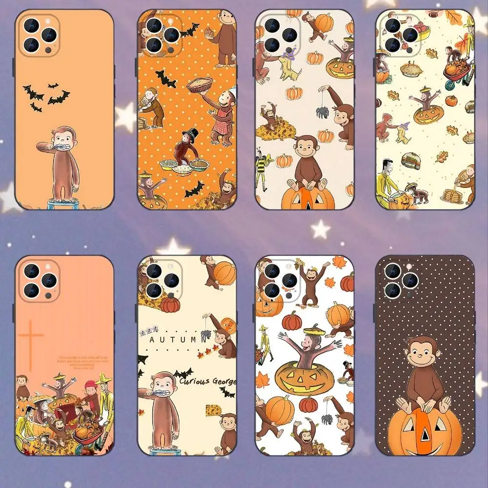 

Curious George Monkey Pumpkin Phone Case For iPhone 17,16,15,14,13,12,11,Pro,XS,Max,XR,Plus,E,SE4,Mini Black Soft Cover