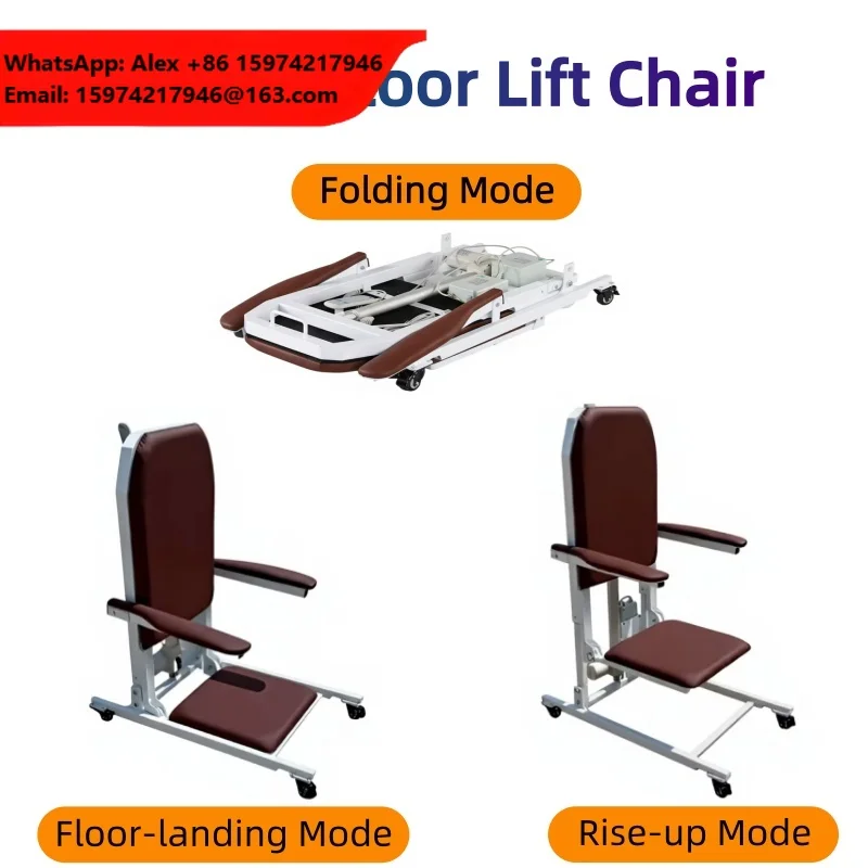 Motorized Ground Patient Lift Chair, Safe Fall SelfRescue Transfer Chair With Floor Landing, Rise Up Folding Modes For Home Care