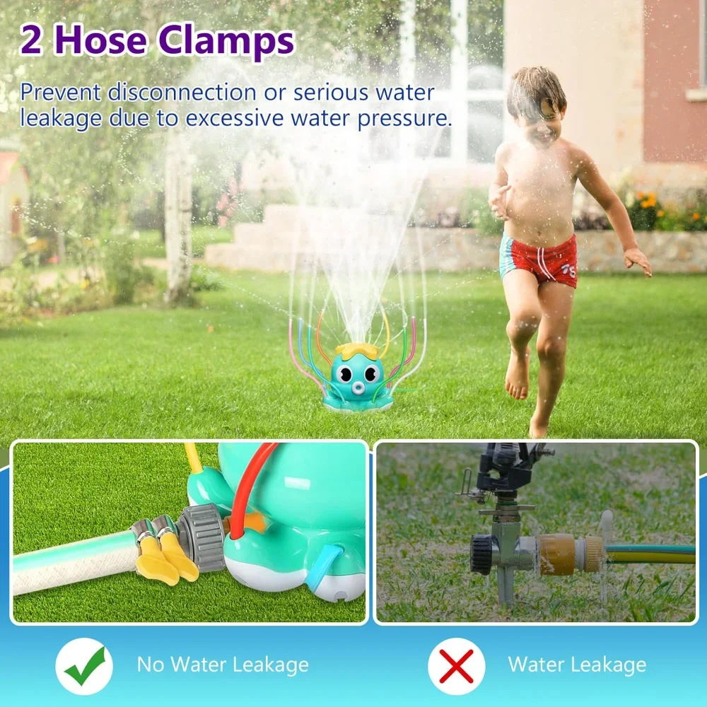 Octopus Waternevel Sprinkler voor kinderen Outdoor Sprinklers Zomer Octopussen Speelgoed met 8 Wiggle Tubes en 2 Slangklemmen