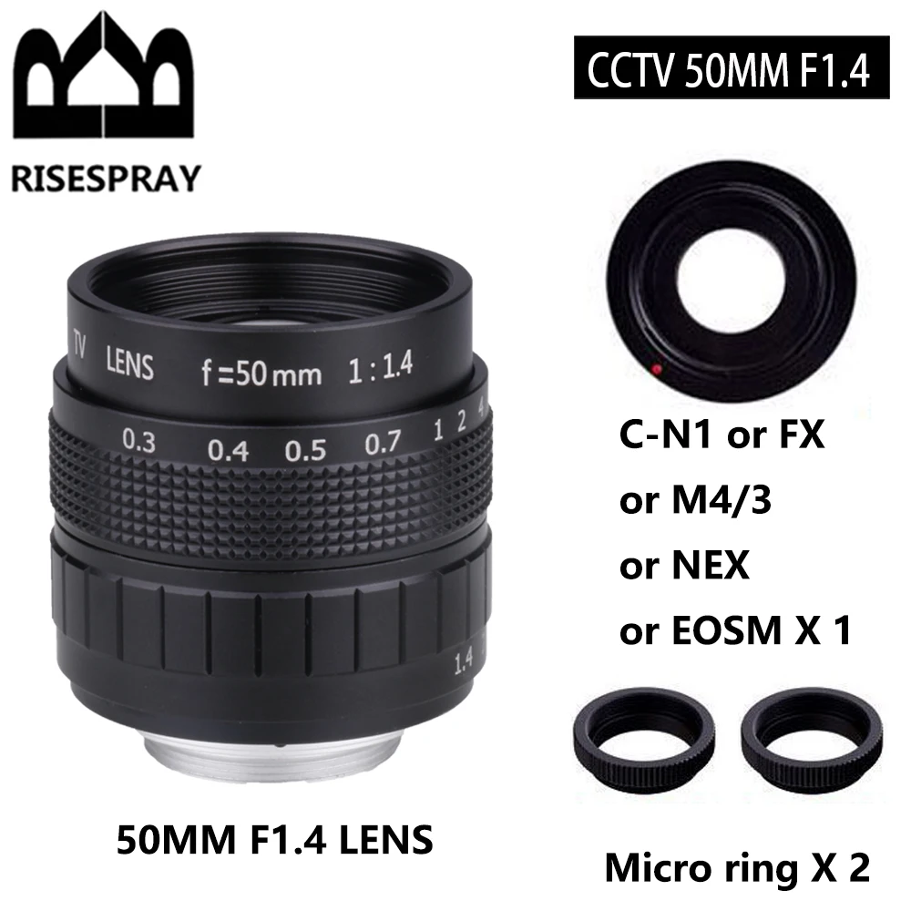 new 50mm F1.4 APS-C CCTV Lens+adapter ring+2 Macro Ring for sony Fuji NIKON1 Canon EOSM Olympus Panasonic Micro 4/3 M4/3