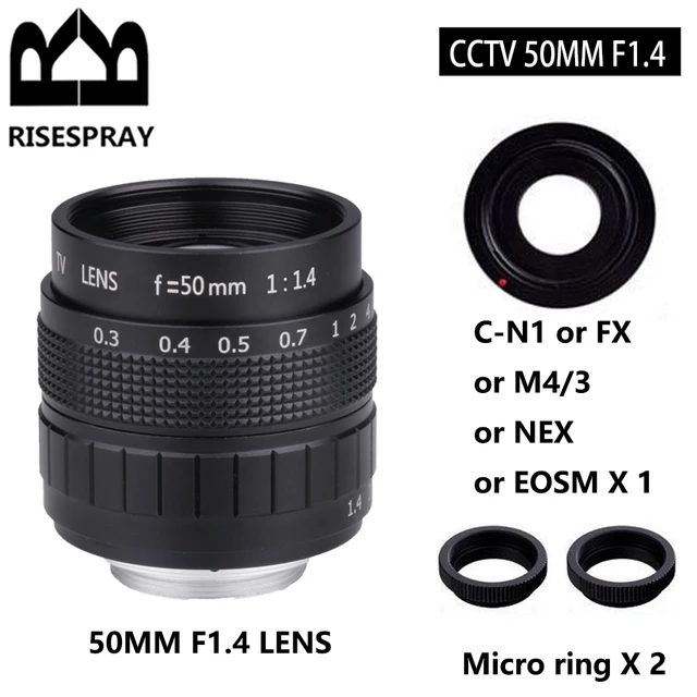 Obiektyw CCTV 50mm F1.4 APS-C + pierścień adaptera + 2 pierścienie makro do sony Fuji NIKON1 Canon EOSM Olympus Panasonic Micro 4/3 M4/3
