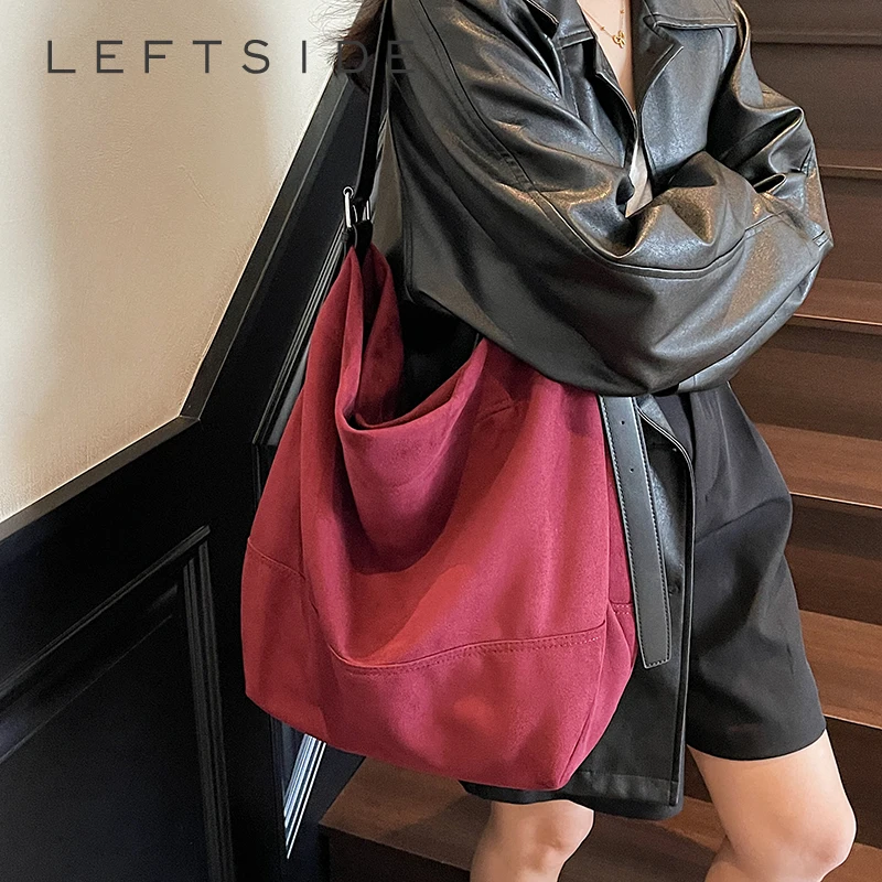 

LEFTSIDE High-capacity Retro PU Leather Shoulder Bags for Women Hobo Bag 2025 Winter Luxury Designer New Purses and Handbags