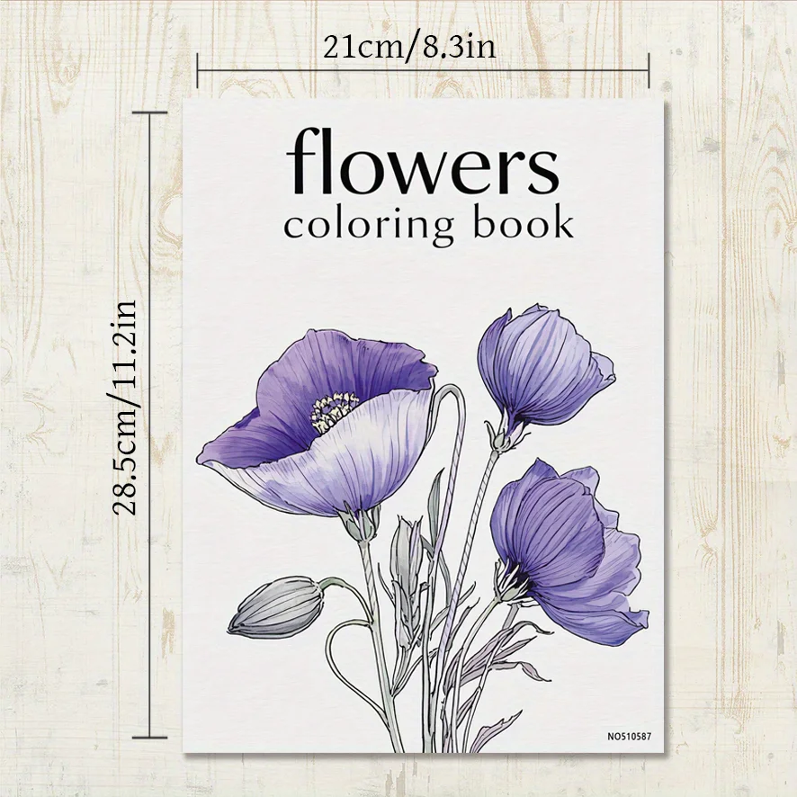 Flower Coloring Book for Adults - 8.3x11.2 Inch Stress Relief Coloring Book, 22 Art Illustrations, Relieve Anxiety and De-stress