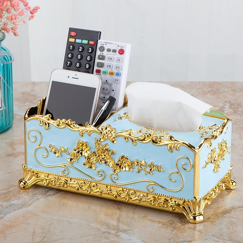 صندوق تخزين منزلي ضخ صندوق ورقي صندوق مناديل إبداعي أوروبي إبداعي متعدد الوظائف صندوق تخزين متنقل للتحكم عن بعد