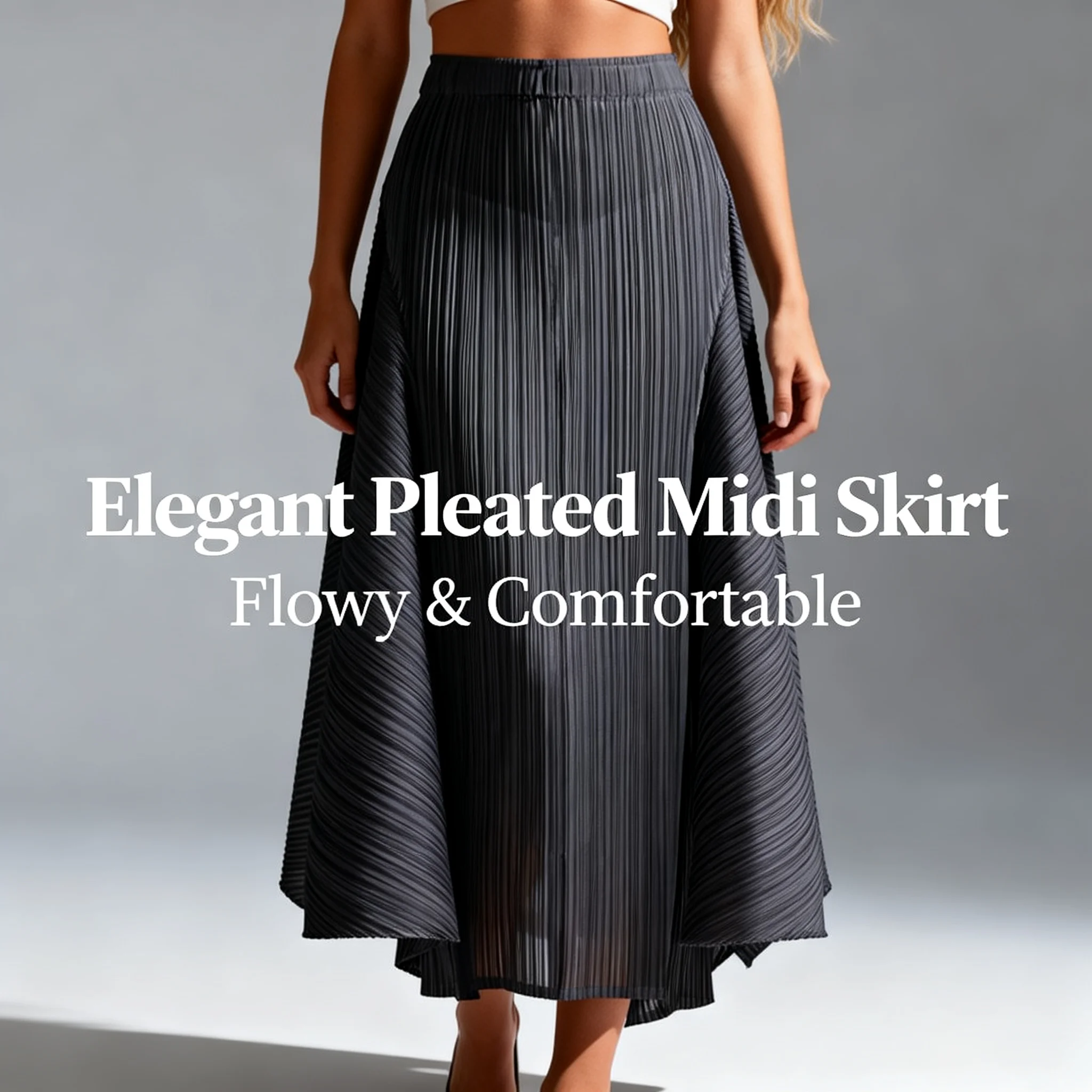 Miyake Pleated Irregular Skirt Designer Casual Elegant High Waisted Pleated Long Solid Color Skirt
