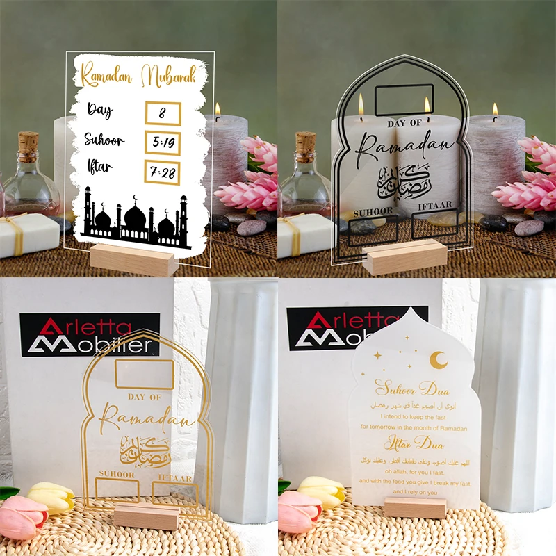 Reusable Acrylic Ramadan Calendar Board With Wooden Base Eid Mubarak Table Ornament 2025 Ramadan Kareem Countdown Gift with Pen