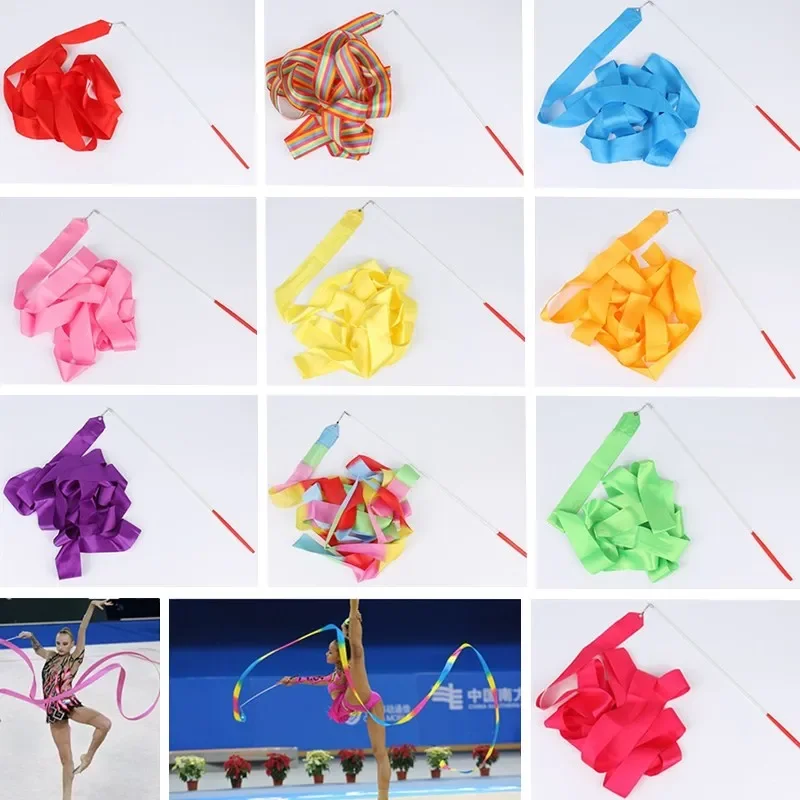 2/4/6M Gymnastics Ribbons Dance Ribbon Rhythmic Art Gymnastics Ballet Streamer Twirling Rod Rainbow Stick Training