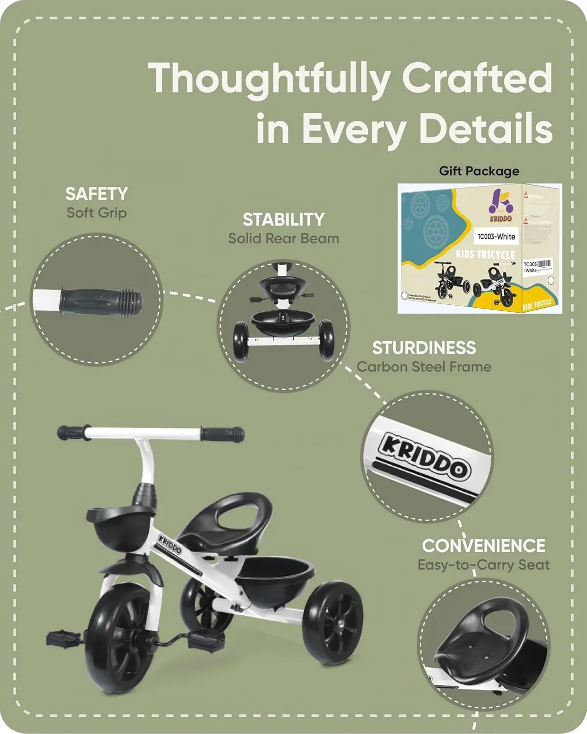 Tricycles blancs pour enfants de 2 à 4 ans, cadeau pour les tout-petits de 24 mois à 4 ans