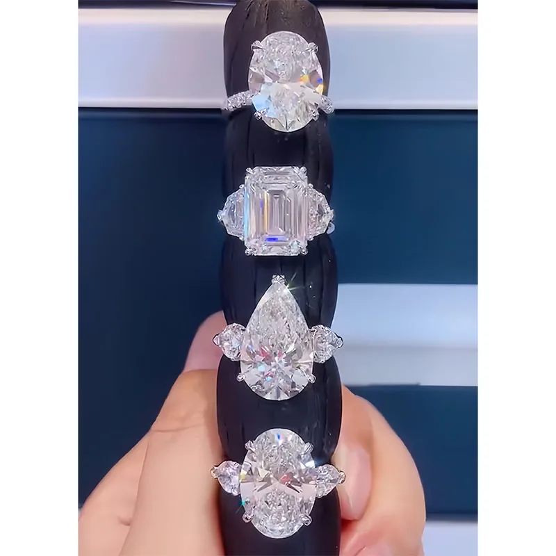 Luxurious 10 Ct Oval Pear & Emerald Cut EF/VS VVS Lab Grown Diamond Solitaire&3 Stone Ring 14K Gold  IGI Certified Wedding Ring