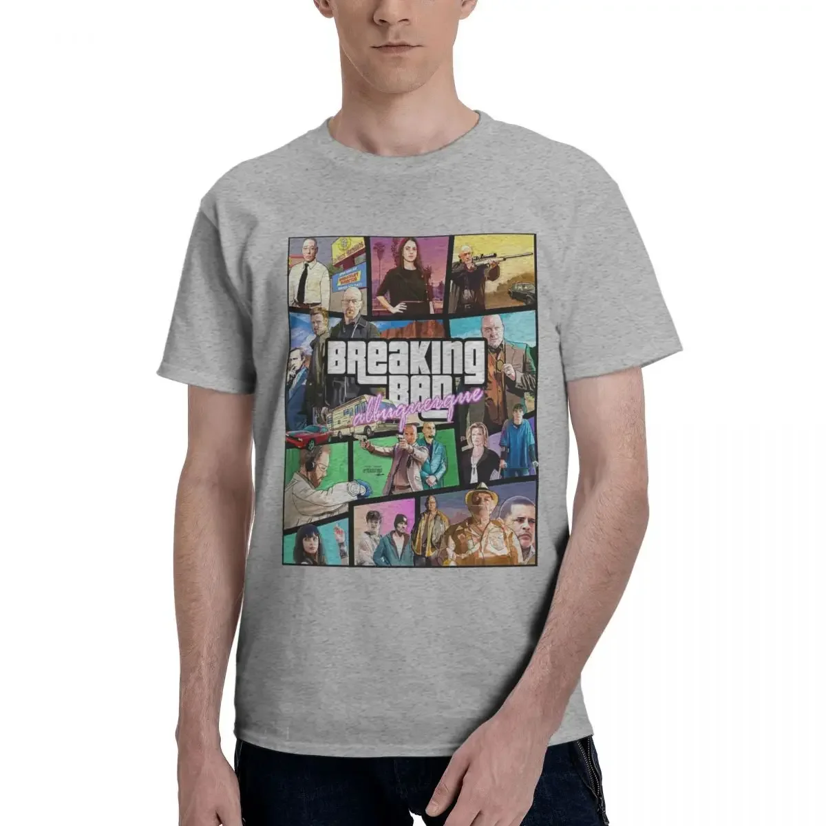 Novelty Breaking Bad GTA Collage T-Shirt Men Women Round Neck 100% Cotton Short Sleeve Tees S-4XL Clothing