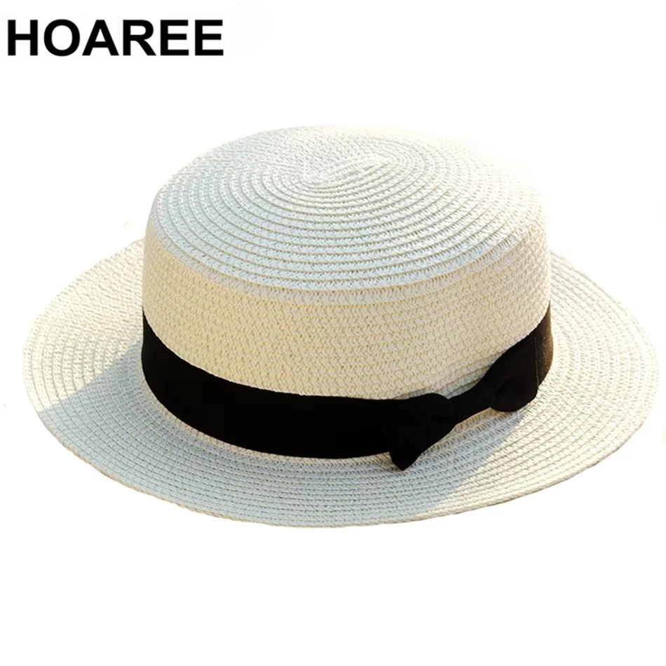 

HOAREE White Summer Hats for Women Flat-brimmed Sun Protection Paper Straw Hats Paper Foldable and Decorated with Bows Travel