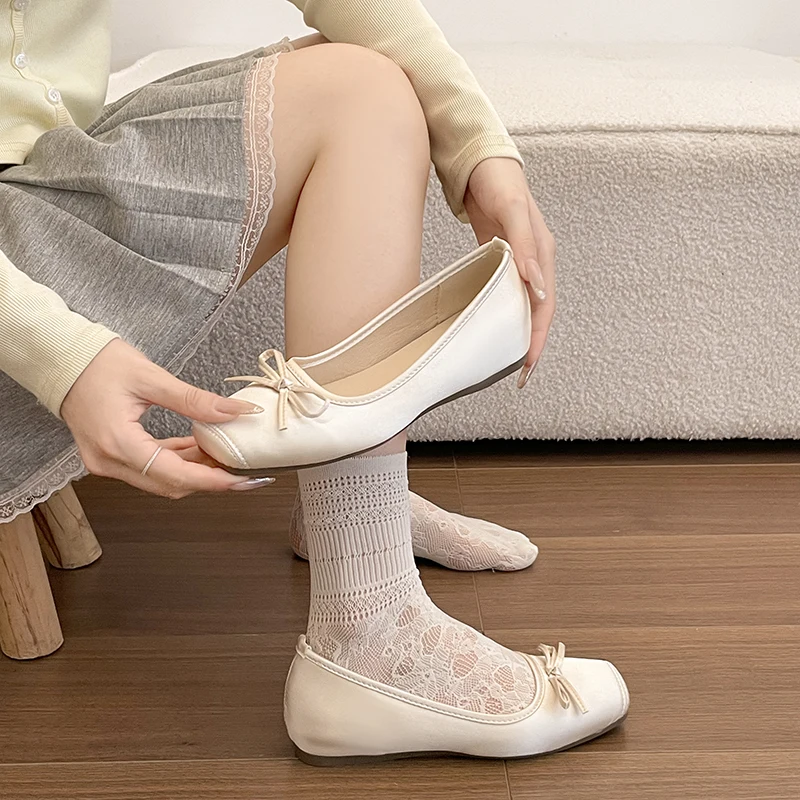 Satin Square Toe Women Ballet Flats Elegant Shallow Slip On Dress Ladies Shoes Soft Sole Casual Multicolor Daily Walk Footwear