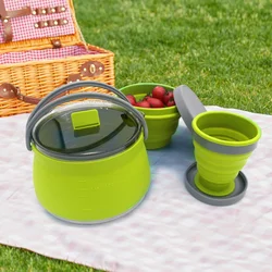 3pcs Silicone Folding Kettle Cup Set Portable Collapsible Boiling Water Pot Drinking Cups Bowl Tableware Set for Outdoor Camping
