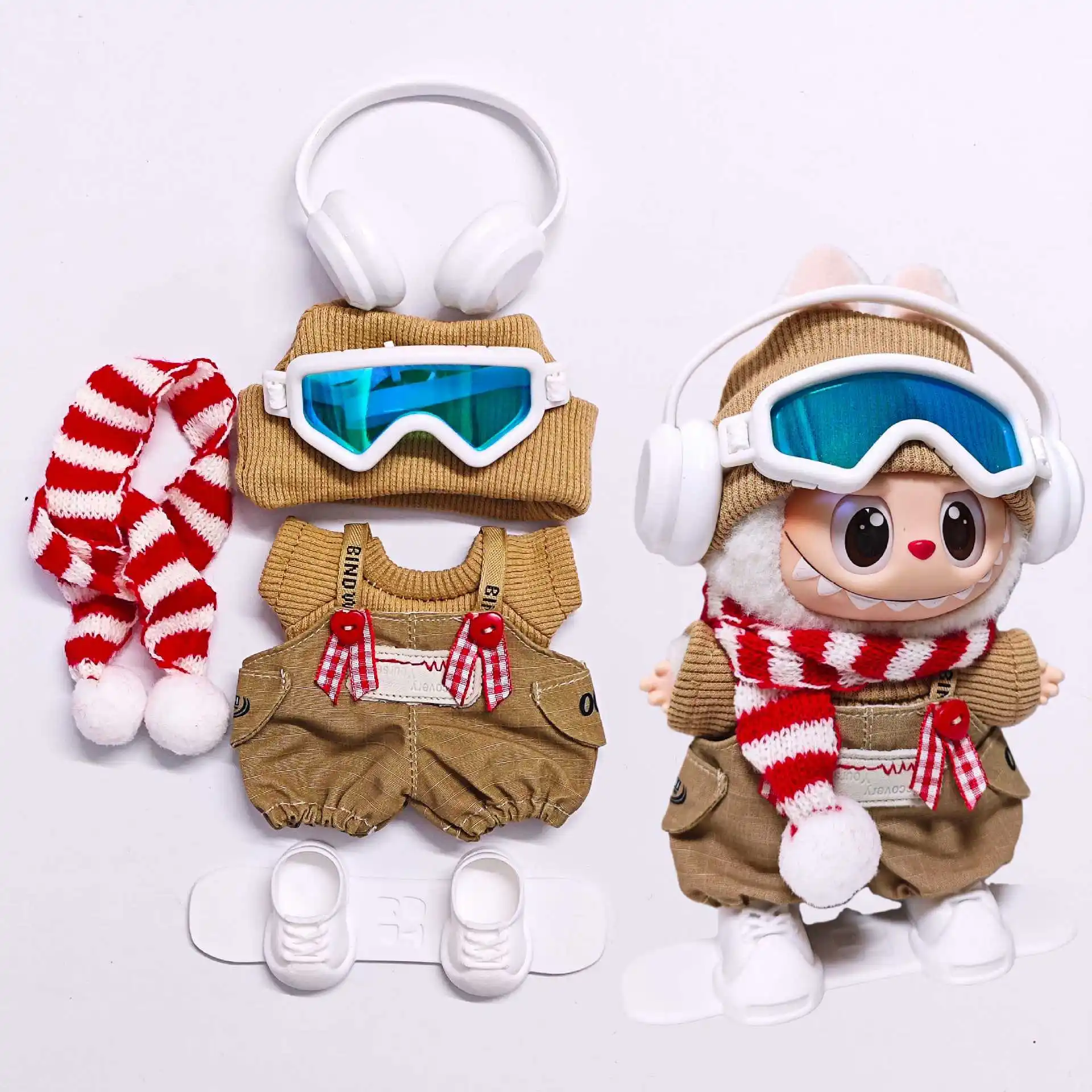 

15/17 см кукольная одежда Labubu, зимние очки, лыжный комплект, нарядные аксессуары для кукол, игры для сидения, подарок на Рождество, день рождения, игрушки