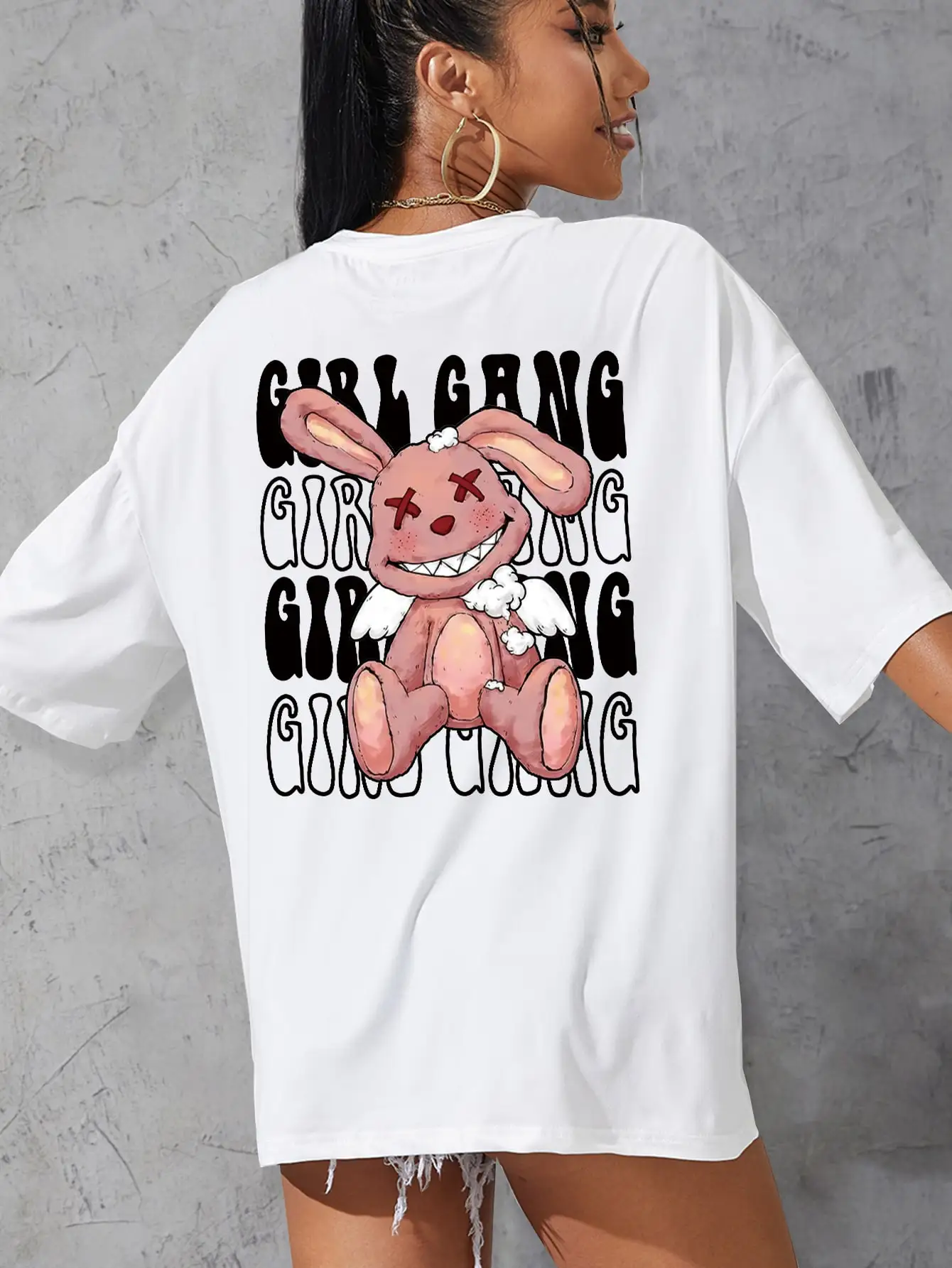 Girl Gang Graphic Bad Laughing Rabbit Tshirt Women Casual Breathable Tshirt Cotton Fashion Tee Shirt Summer Hip Hop Short Sleeve