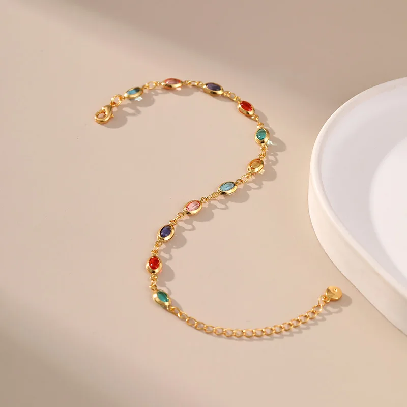 ENHSIR Colorful Zircon Heart Bracelet for Women Simple Sweet Bracelet Party Jewelry Accessories Gift
