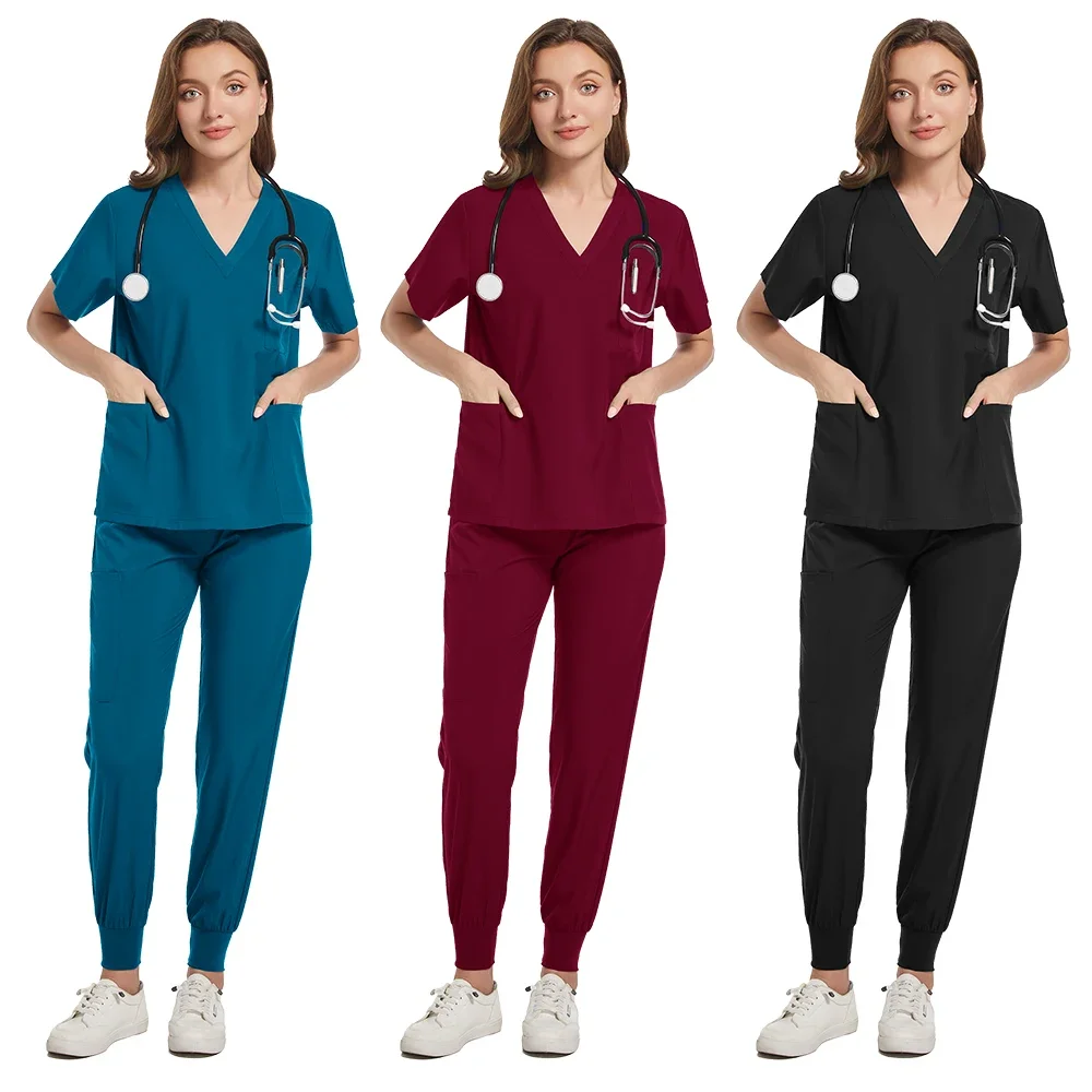 2024 neue modische Krankenhaus uniform medizinische Pflege Top Hosen mehrfarbige medizinische Uniformen Damen Peeling mit Taschen